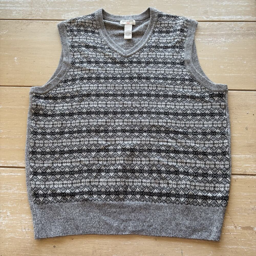 Dockers Mens Sweater Vest Gray Stripe Geometric Sleeveless V-Neck Pullover Sz M